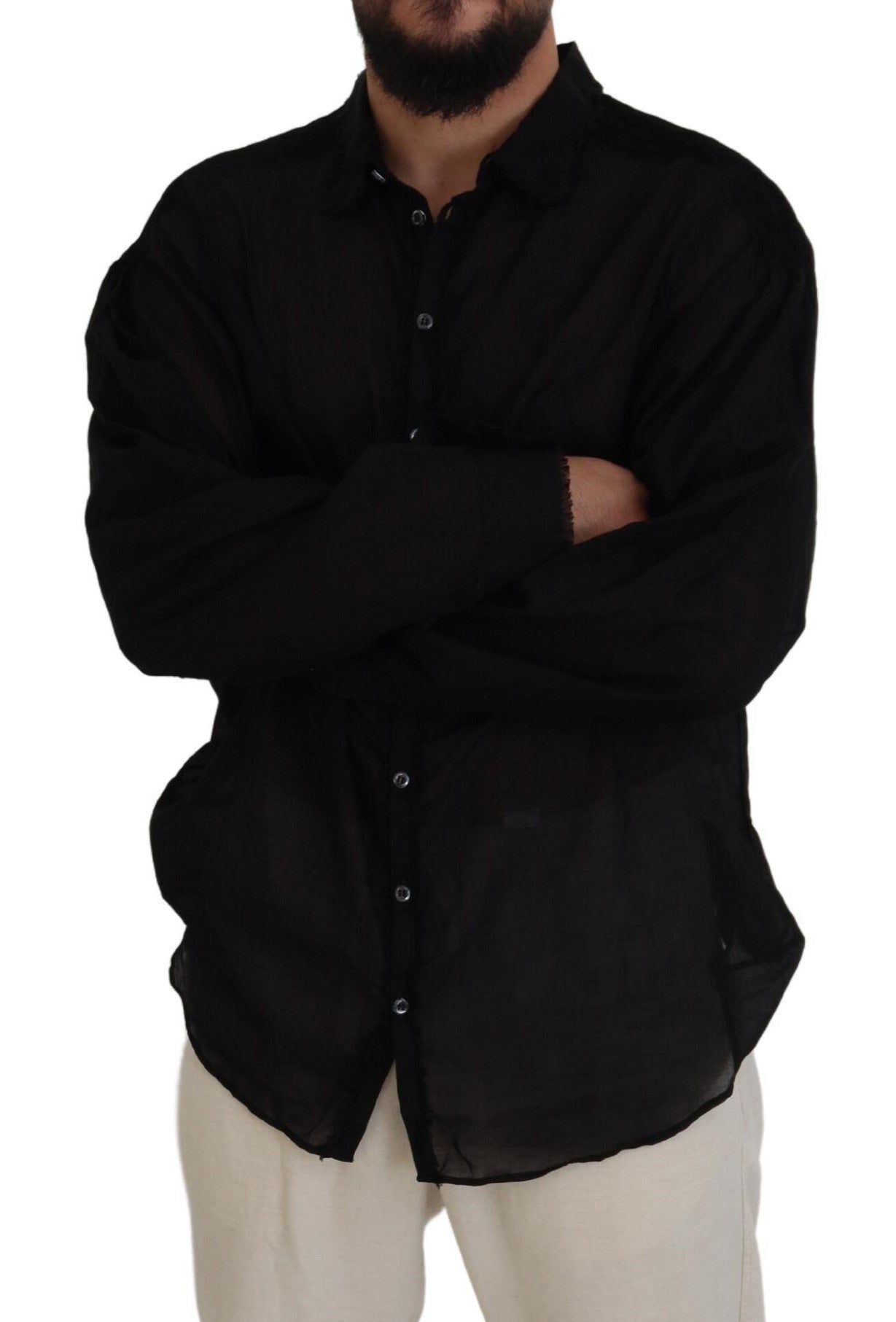 Camisa formal de algodón negra con cuello y mangas largas