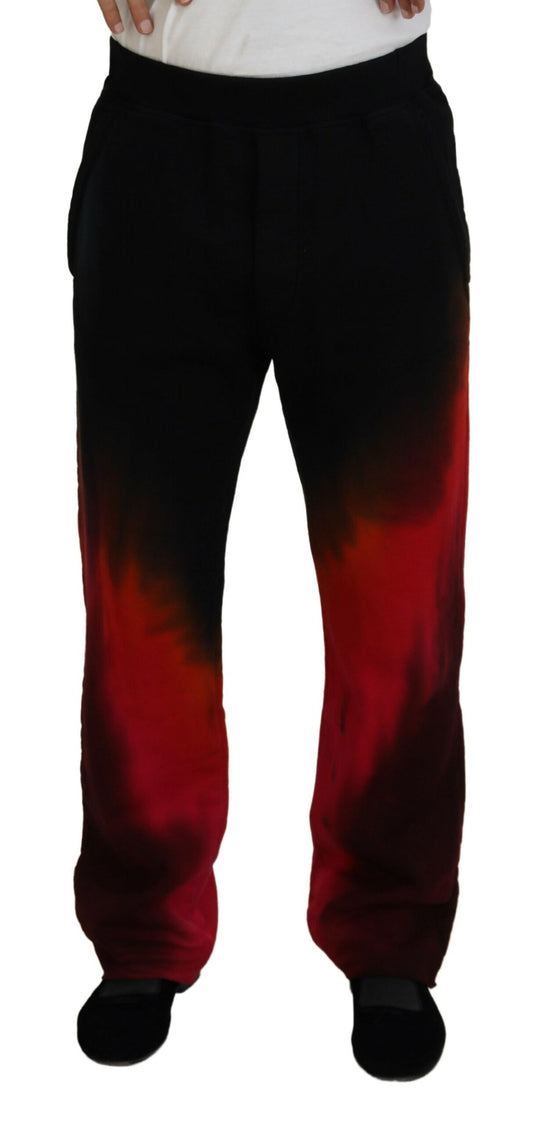 Pantalones casuales con estampado de logotipo en algodón negro y rojo