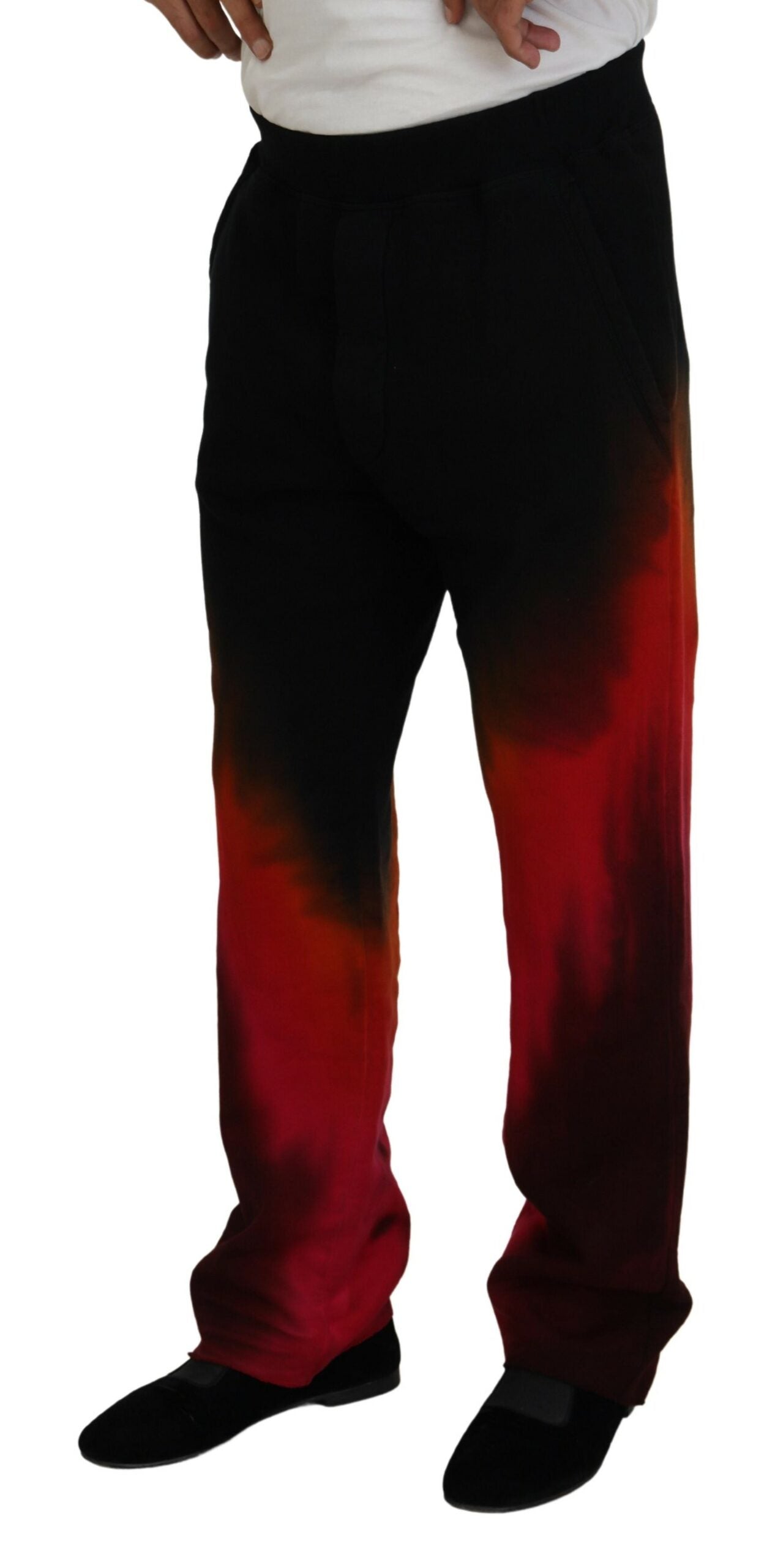 Pantalones casuales con estampado de logotipo en algodón negro y rojo