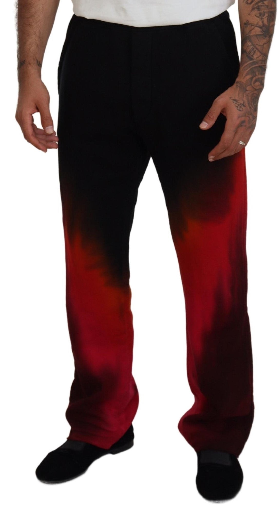 Pantalones casuales con estampado de logotipo en algodón negro y rojo