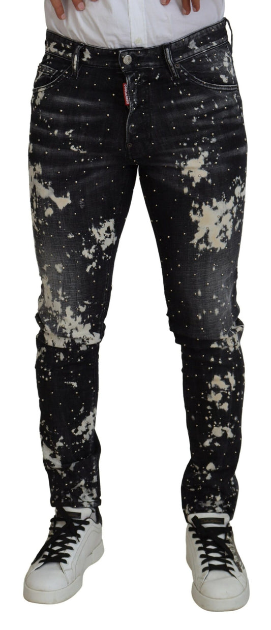 Pantalones vaqueros casuales con lavado negro y salpicadura de color blanco