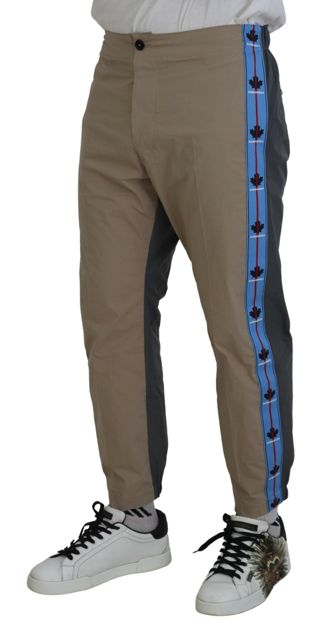 Pantalones casuales de algodón marrón y gris de dos tonos para hombre