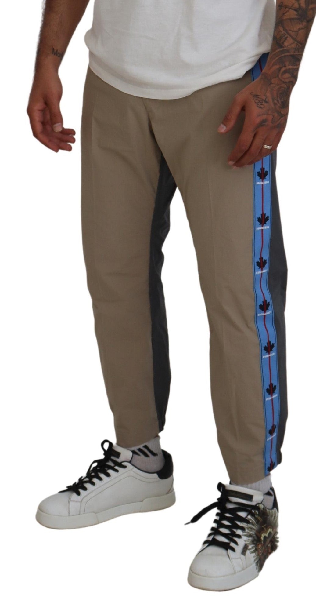 Pantalones casuales de algodón marrón y gris de dos tonos para hombre