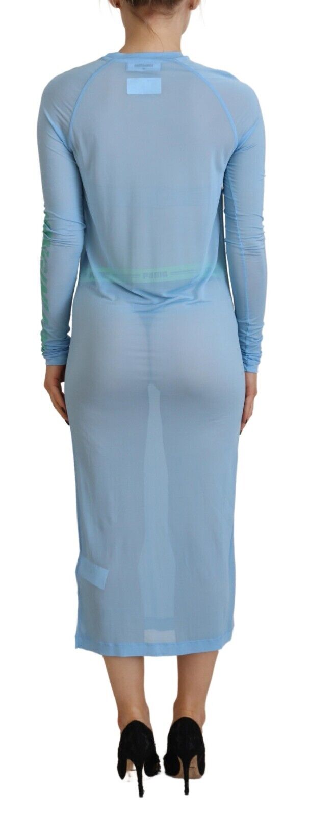 Vestido playero de manga larga de viscosa con estampado azul