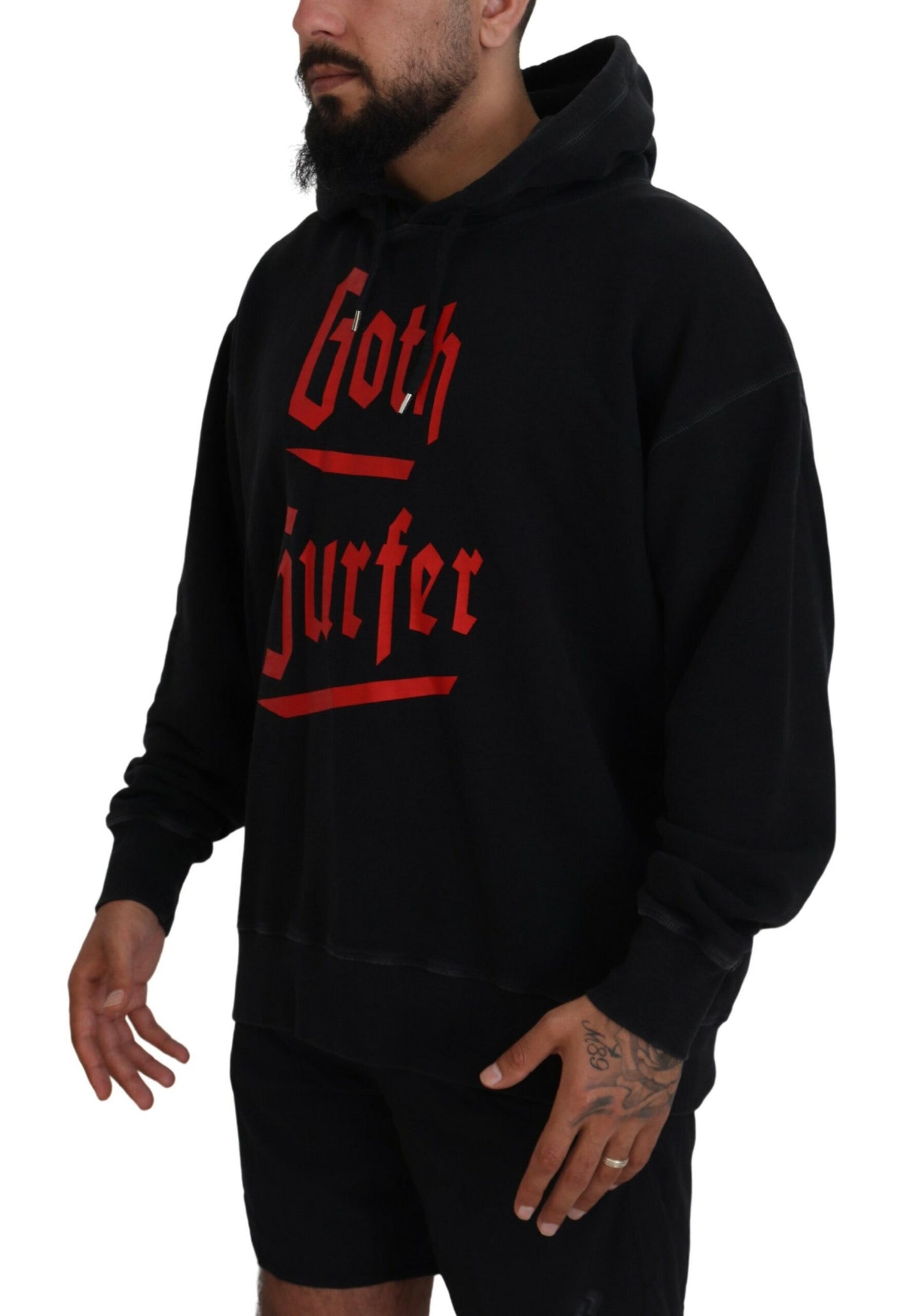 Suéter con capucha y estampado de algodón negro para hombre