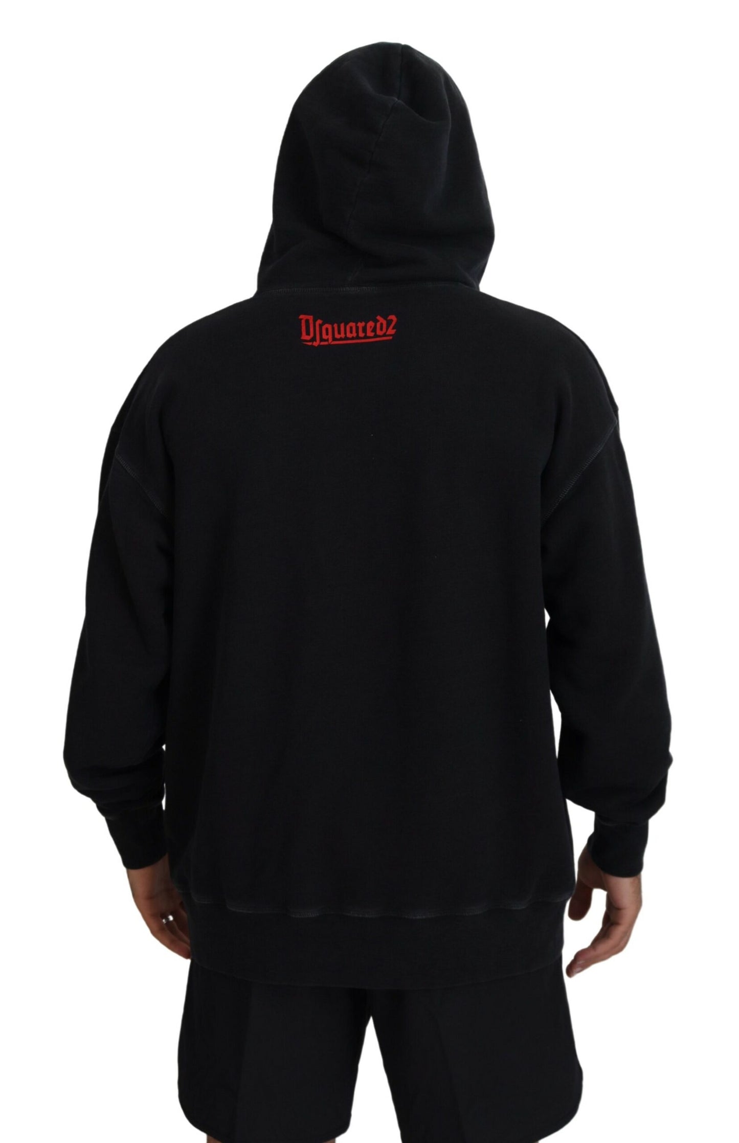 Suéter con capucha y estampado de algodón negro para hombre