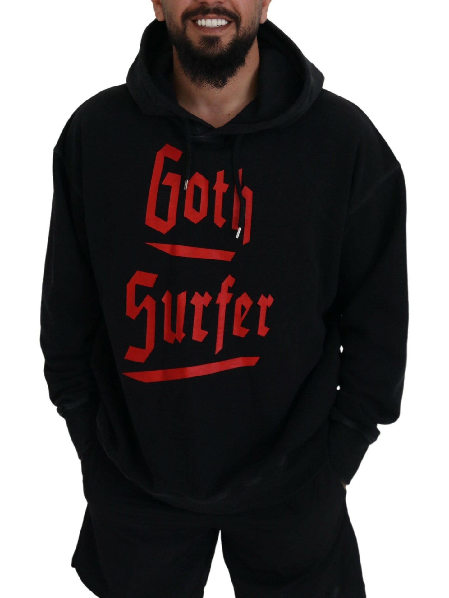 Suéter con capucha y estampado de algodón negro para hombre