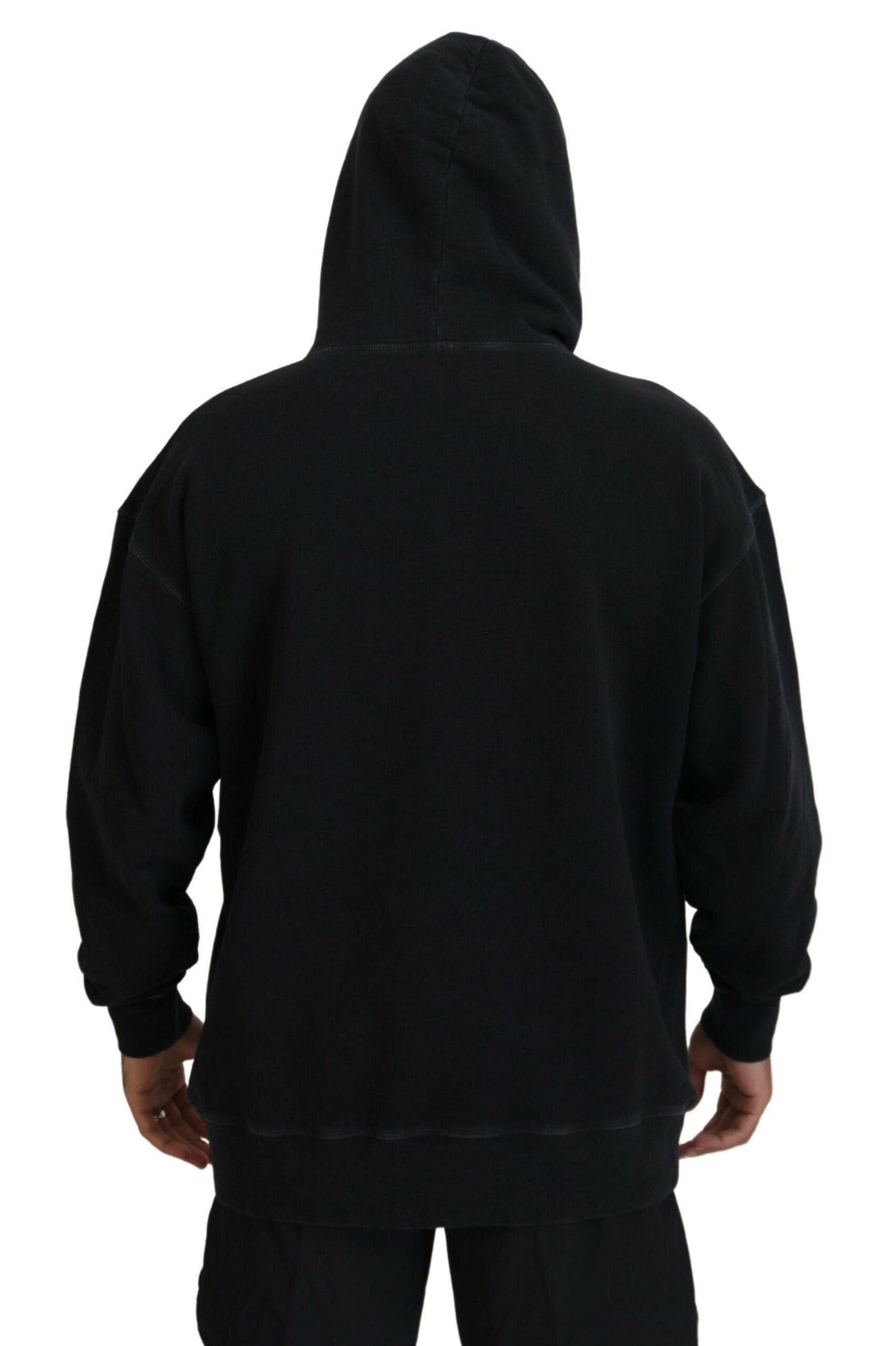 Suéter con capucha y estampado de algodón negro para hombre