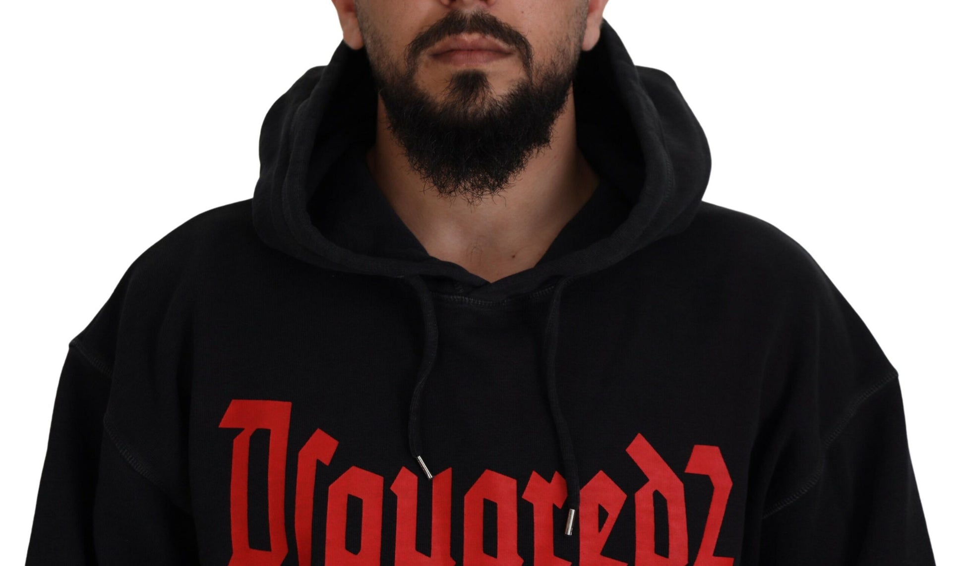 Schwarzer bedruckter Pullover aus Baumwolle mit Kapuze für Herren