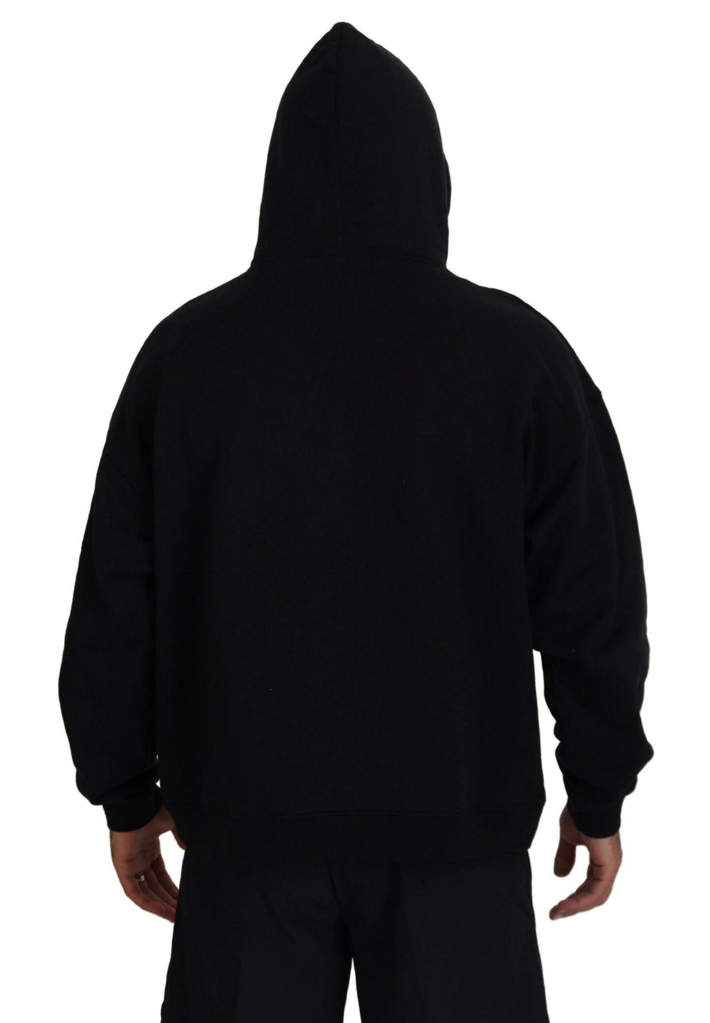 Suéter con capucha y estampado de algodón negro para hombre