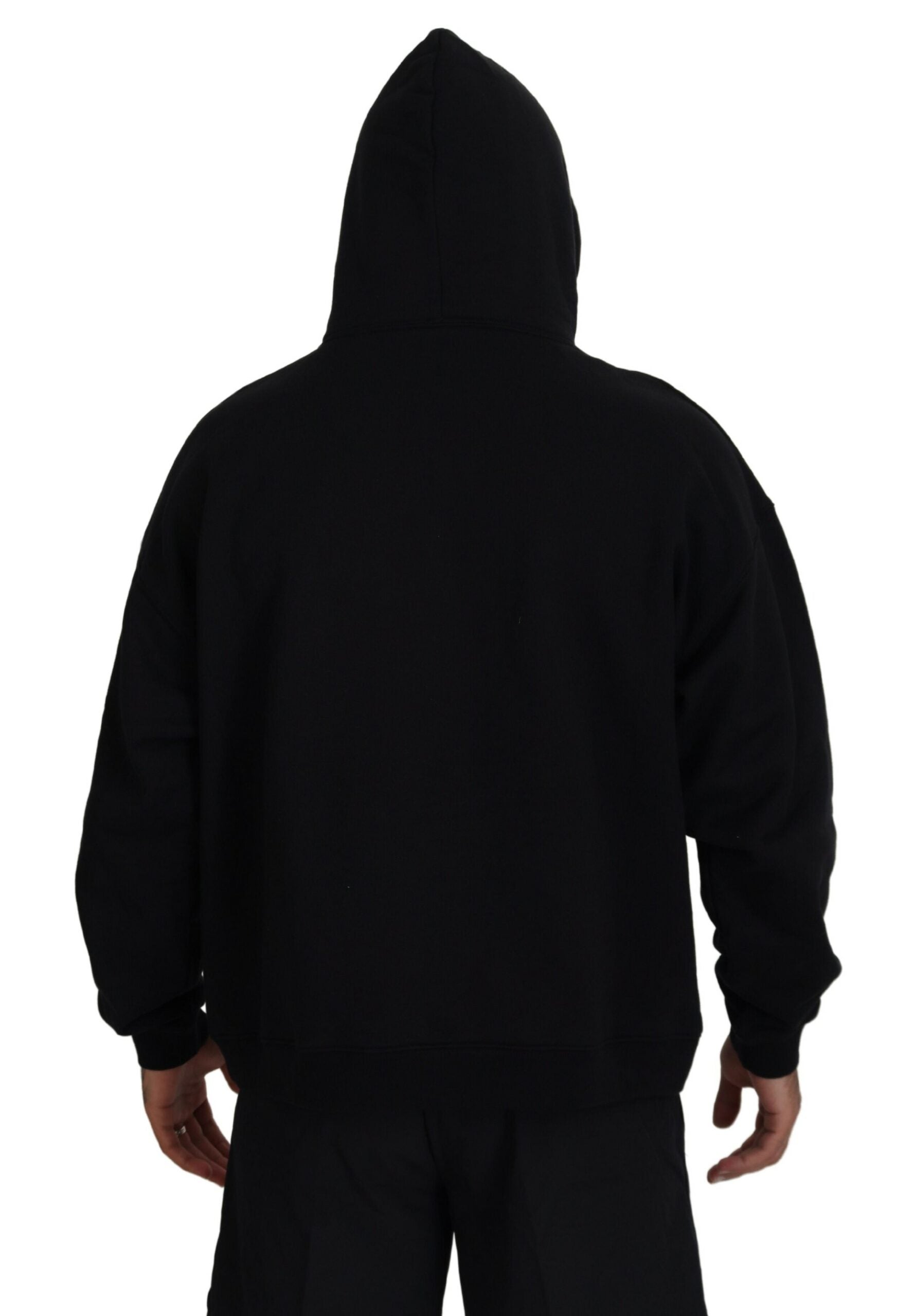 Schwarzer bedruckter Pullover aus Baumwolle mit Kapuze für Herren