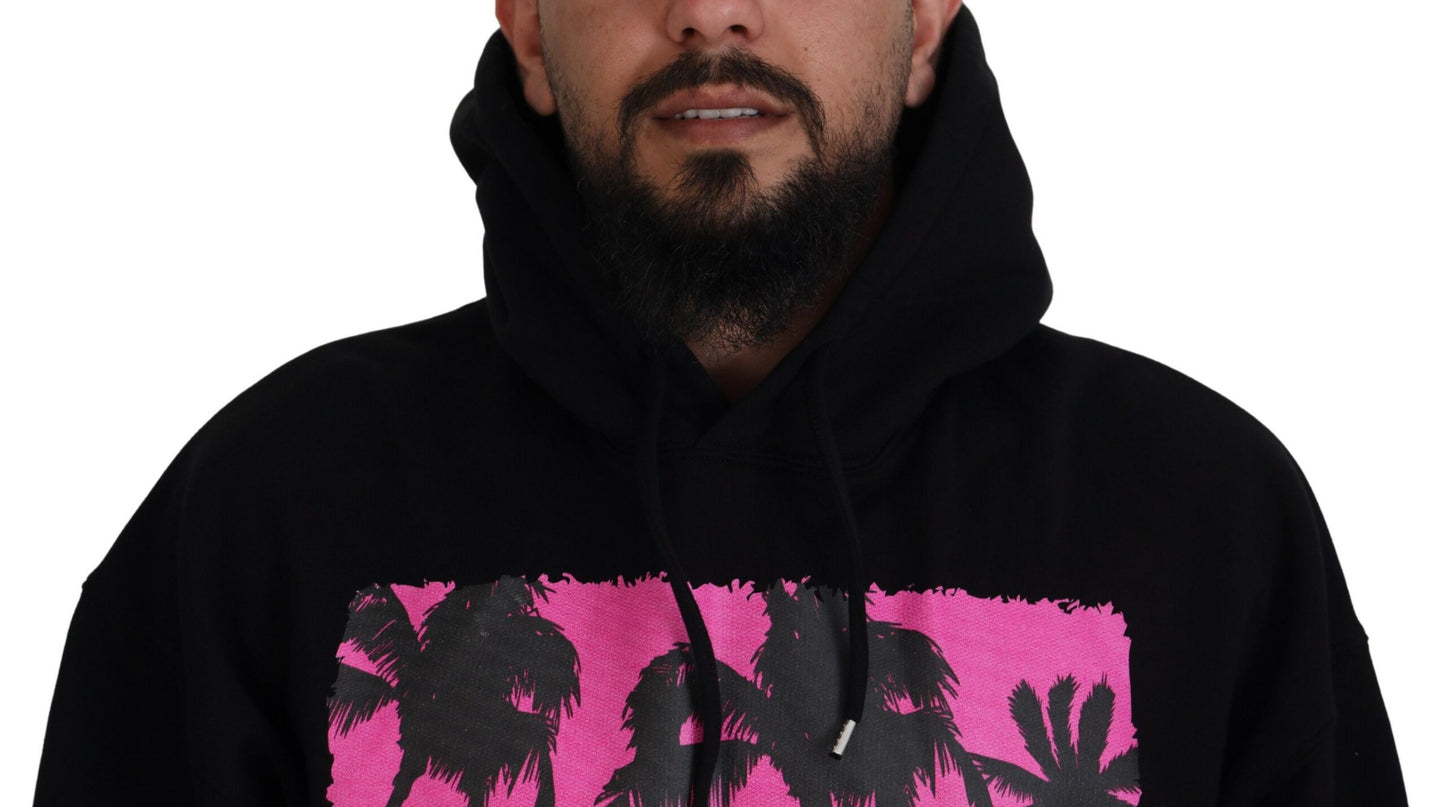 Suéter con capucha y estampado de algodón negro para hombre