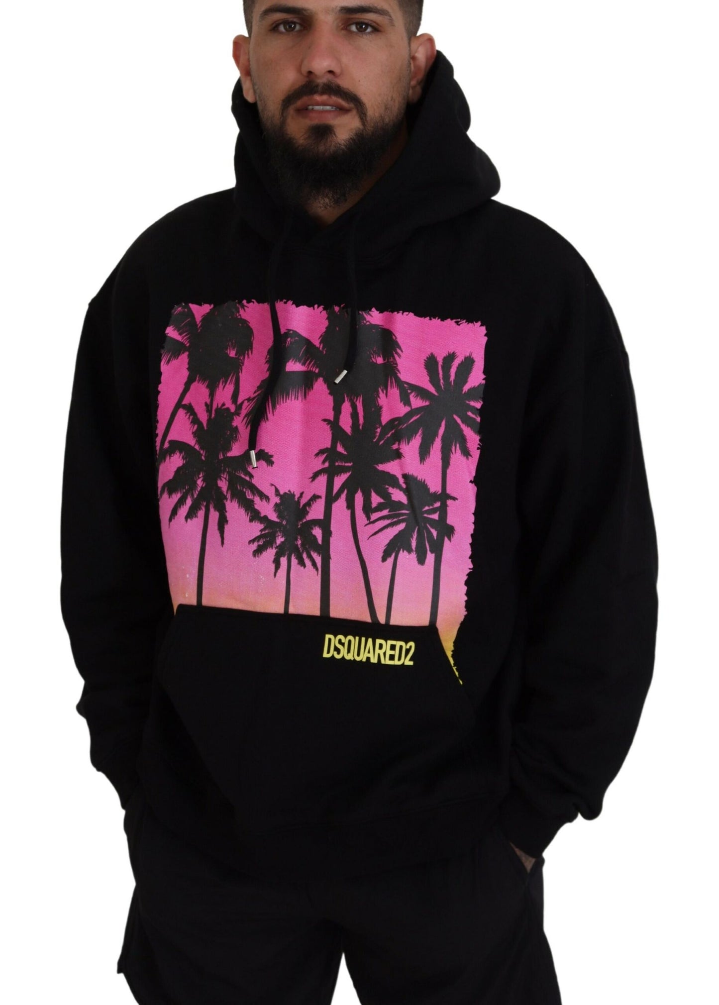 Suéter con capucha y estampado de algodón negro para hombre
