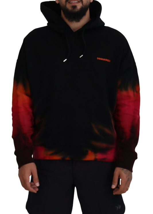 Suéter con capucha y efecto tie dye de algodón negro y rojo