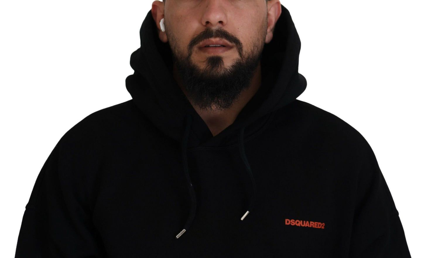 Schwarz-roter Pullover aus Baumwolle mit Kapuze und Batikmuster