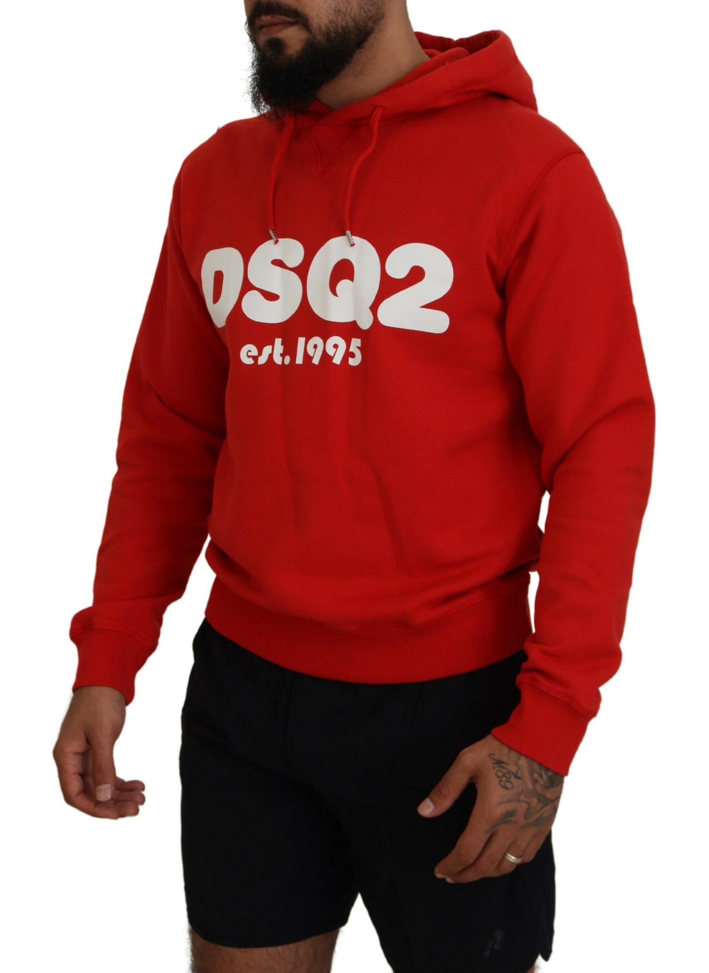 Suéter con capucha y estampado de algodón rojo para hombre