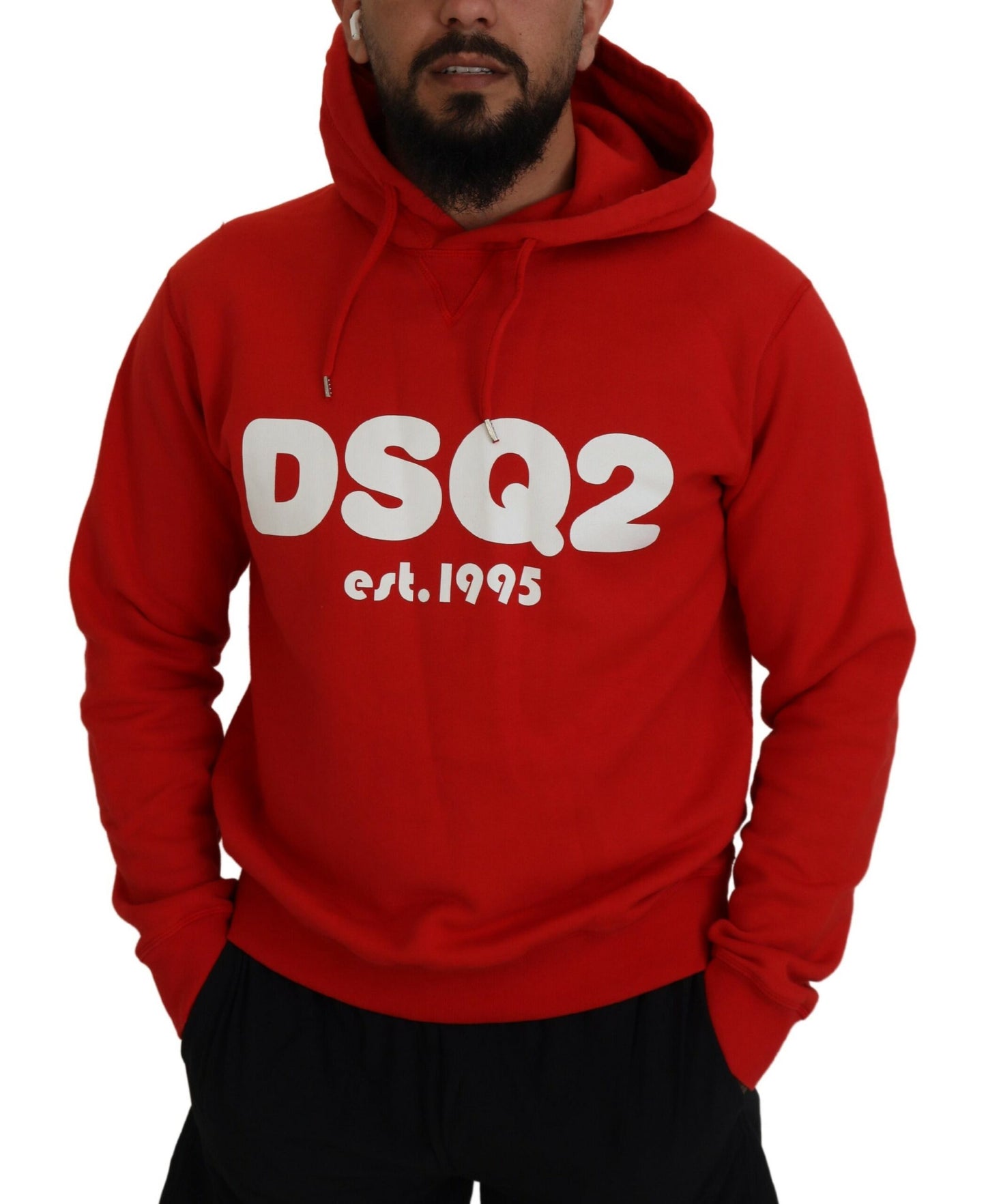 Suéter con capucha y estampado de algodón rojo para hombre
