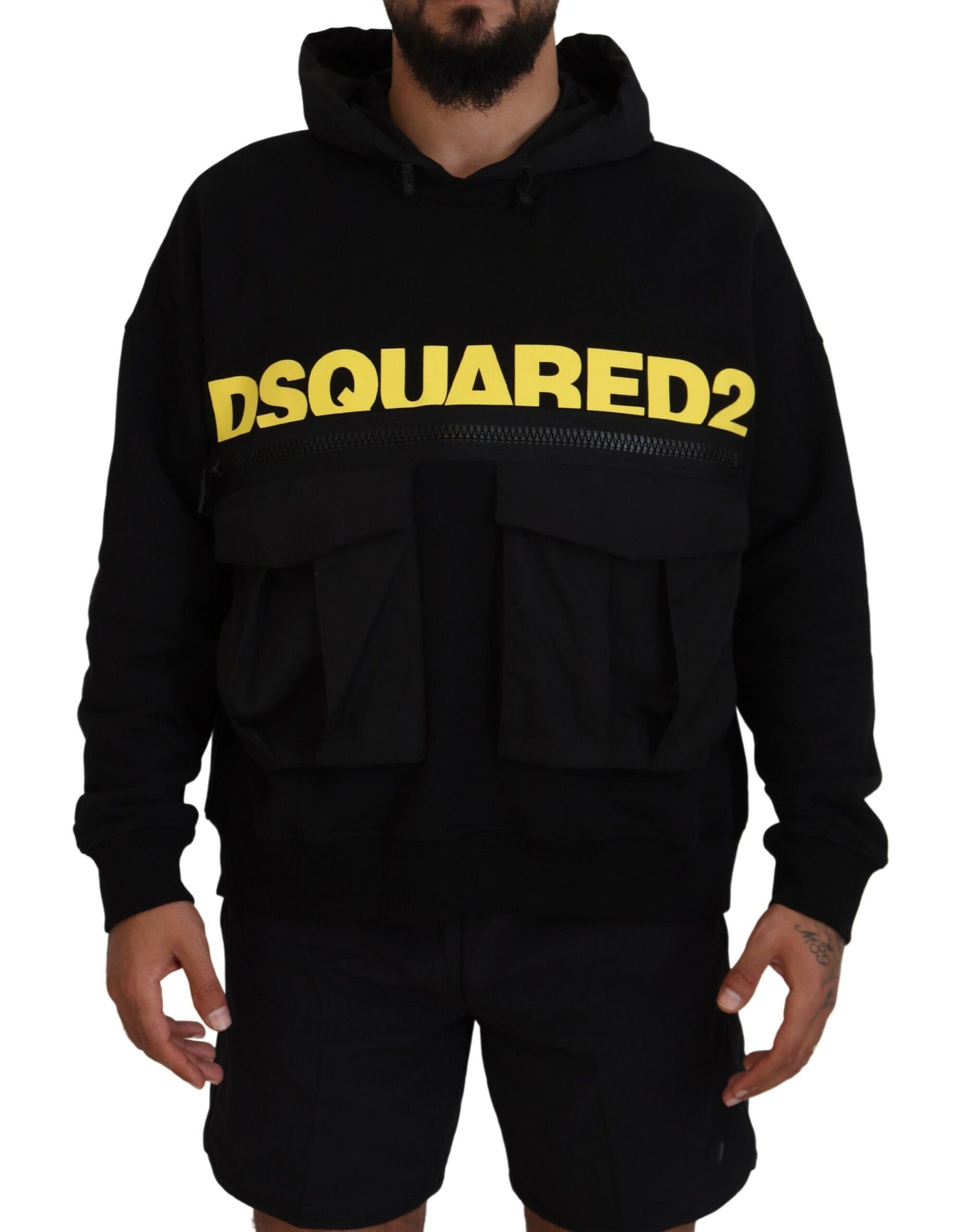 Suéter con capucha y estampado de algodón negro