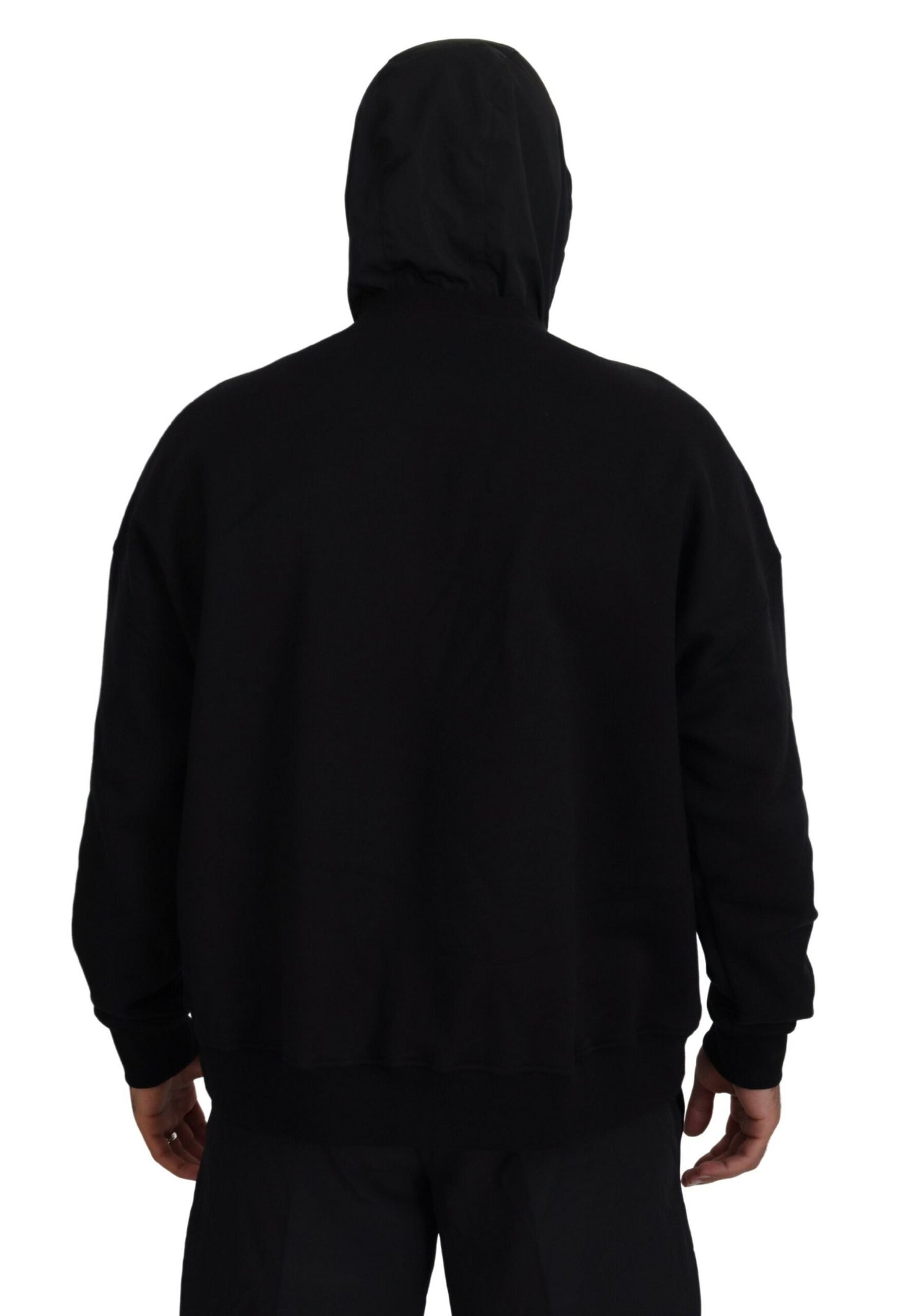 Suéter con capucha y estampado de algodón negro
