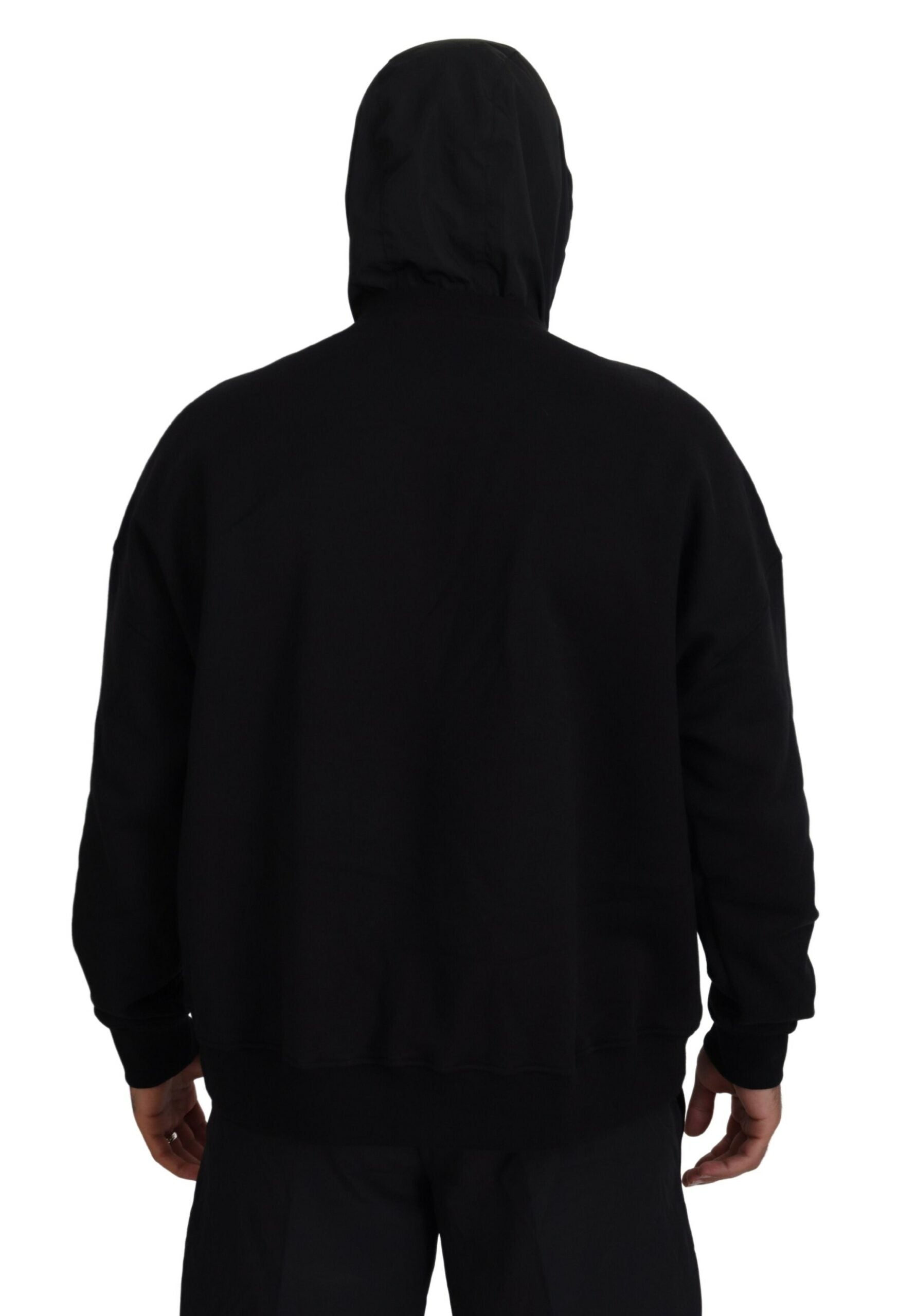 Schwarzer Pullover aus Baumwolle mit Kapuze und Aufdruck