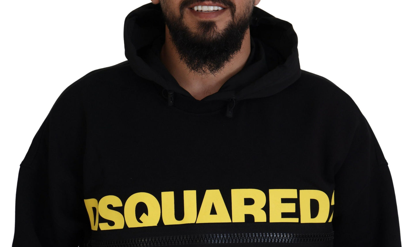 Suéter con capucha y estampado de algodón negro