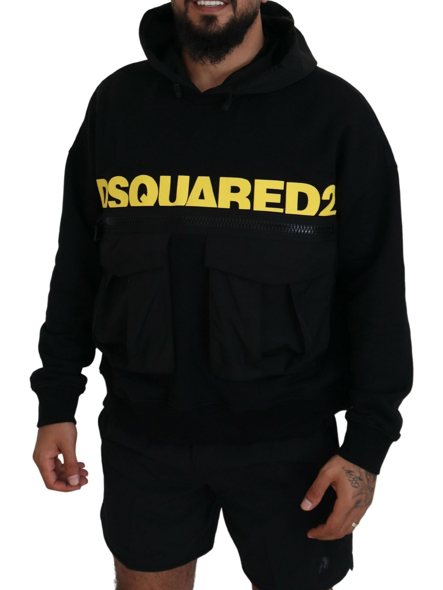 Suéter con capucha y estampado de algodón negro