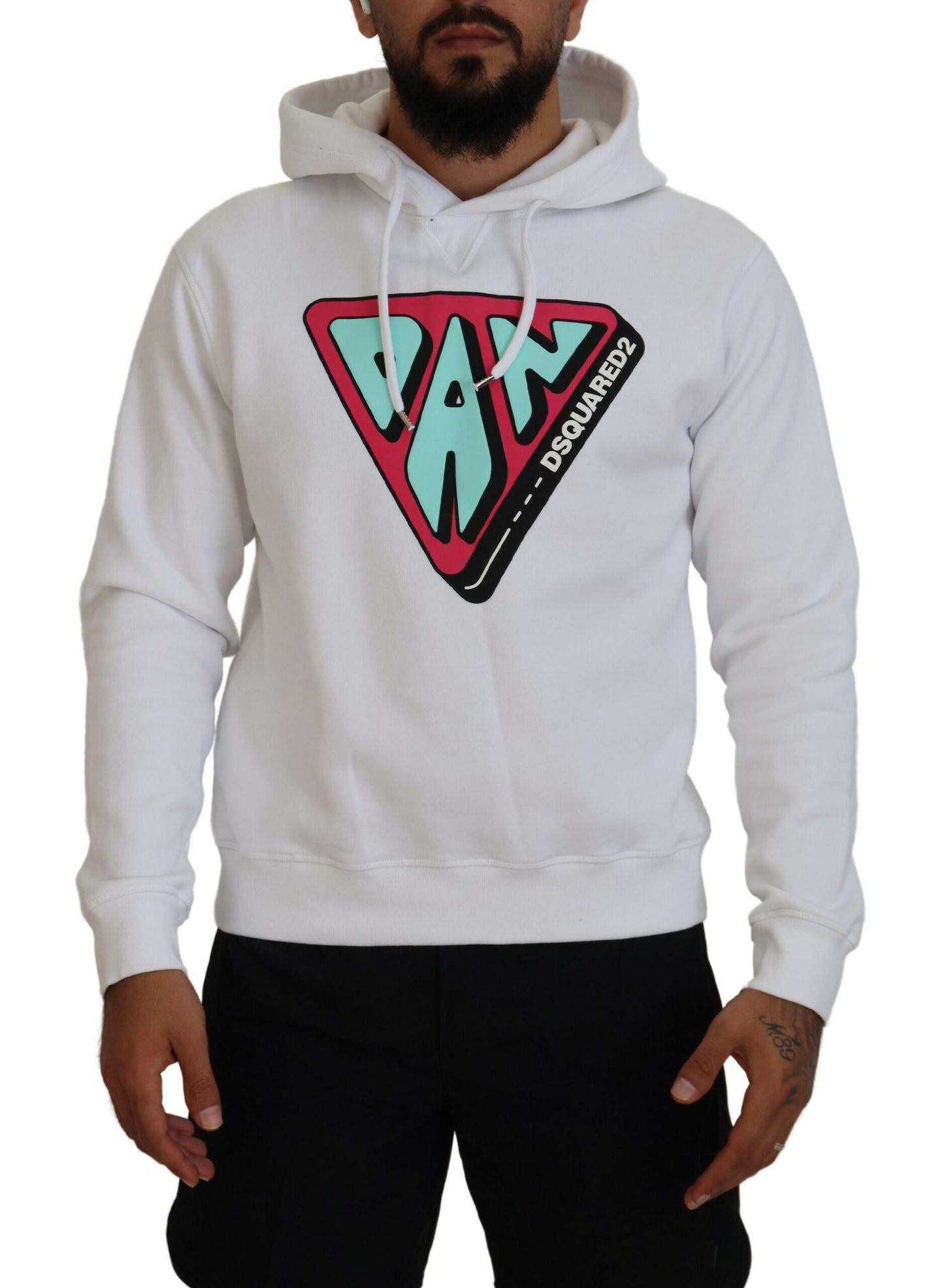 Suéter con capucha y estampado de algodón blanco