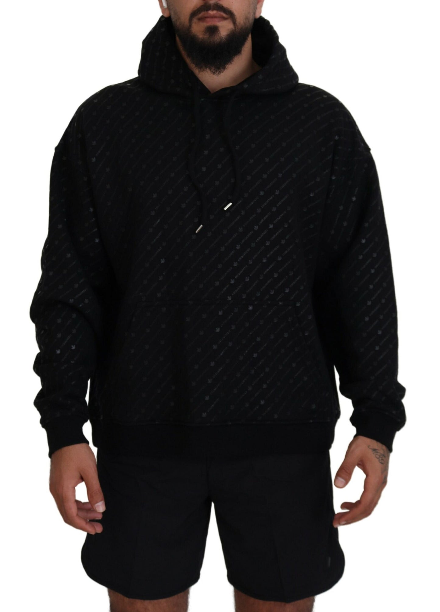 Suéter con capucha y estampado de algodón negro para hombre