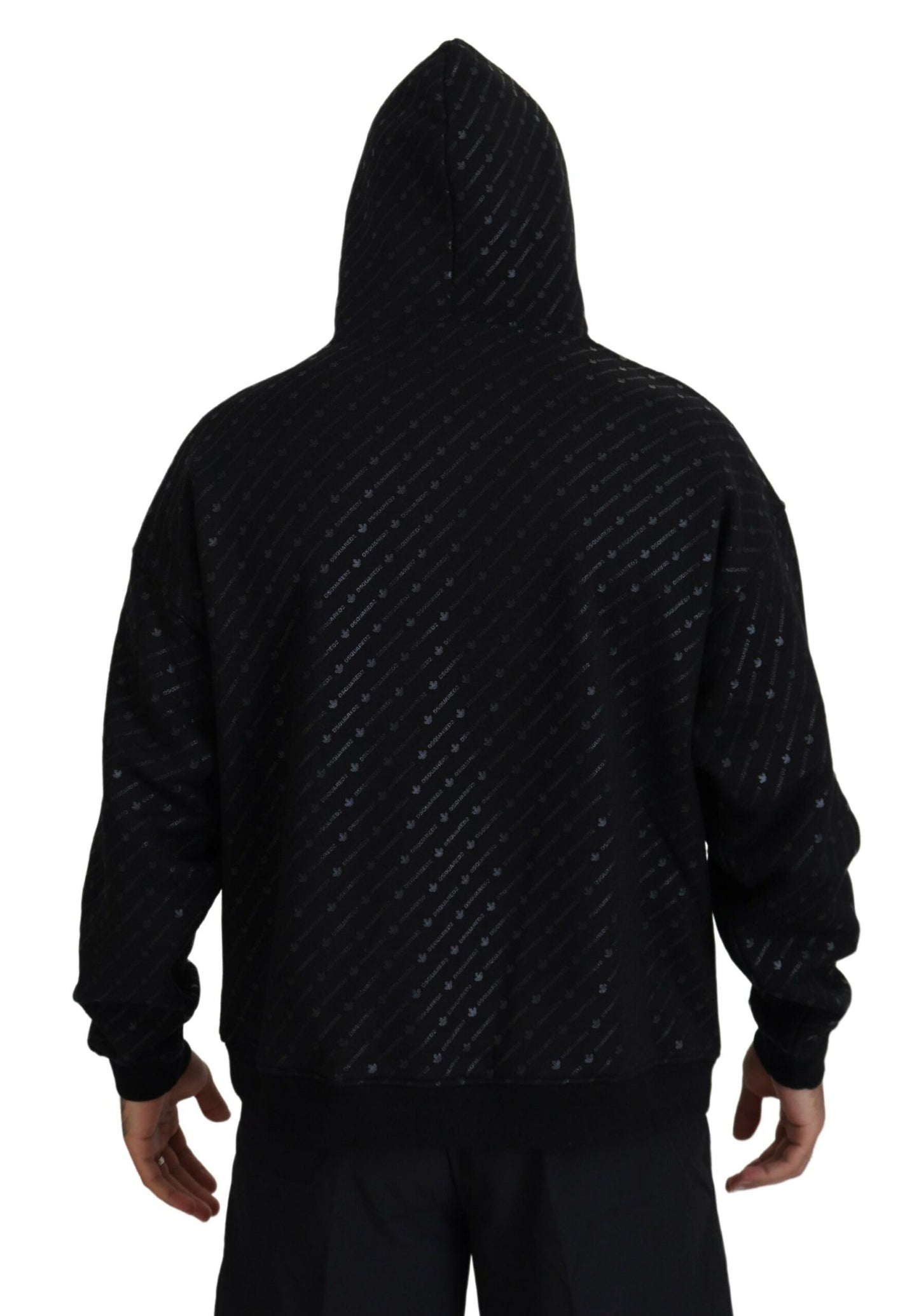 Suéter con capucha y estampado de algodón negro para hombre