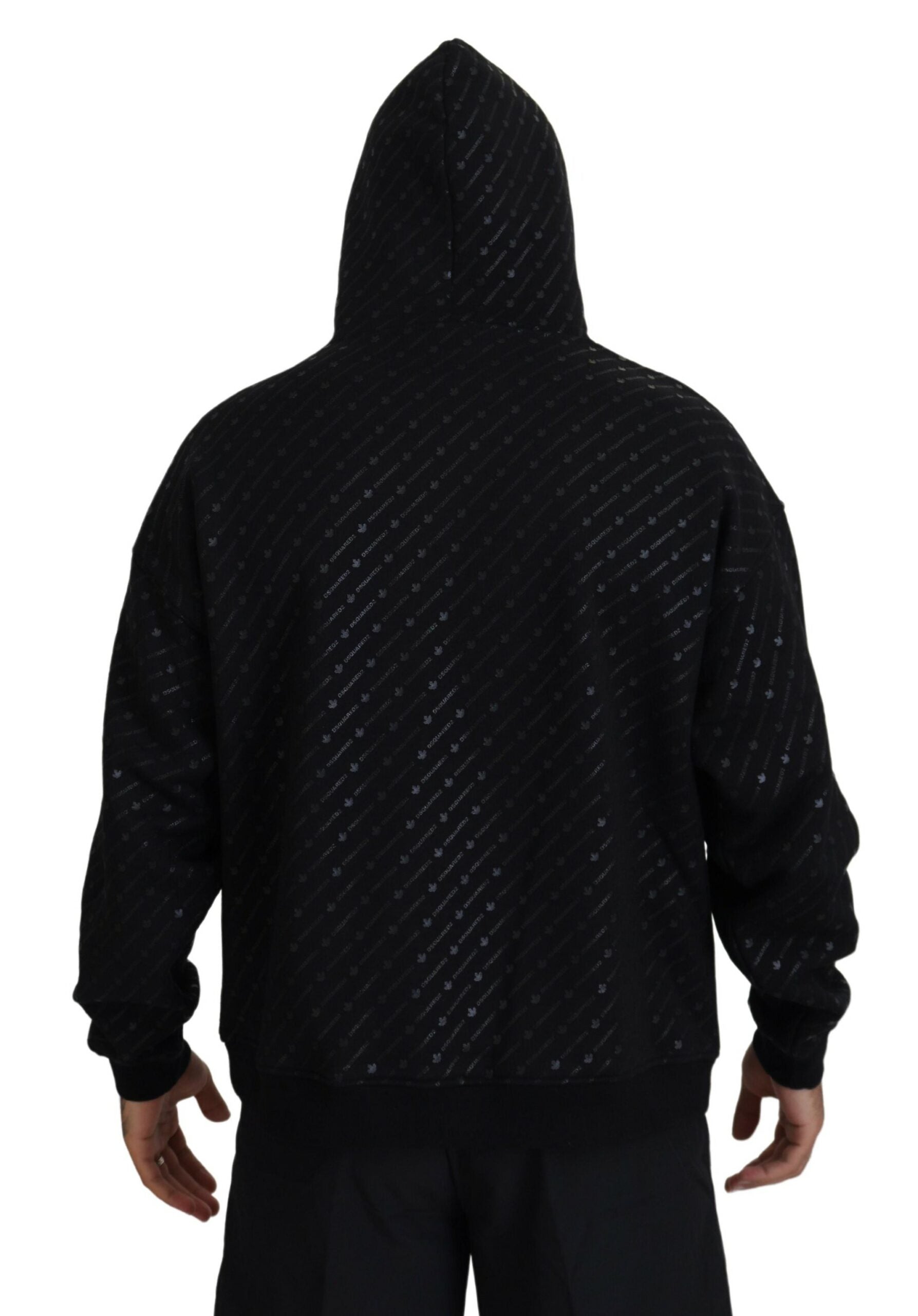 Schwarzer bedruckter Pullover aus Baumwolle mit Kapuze für Herren