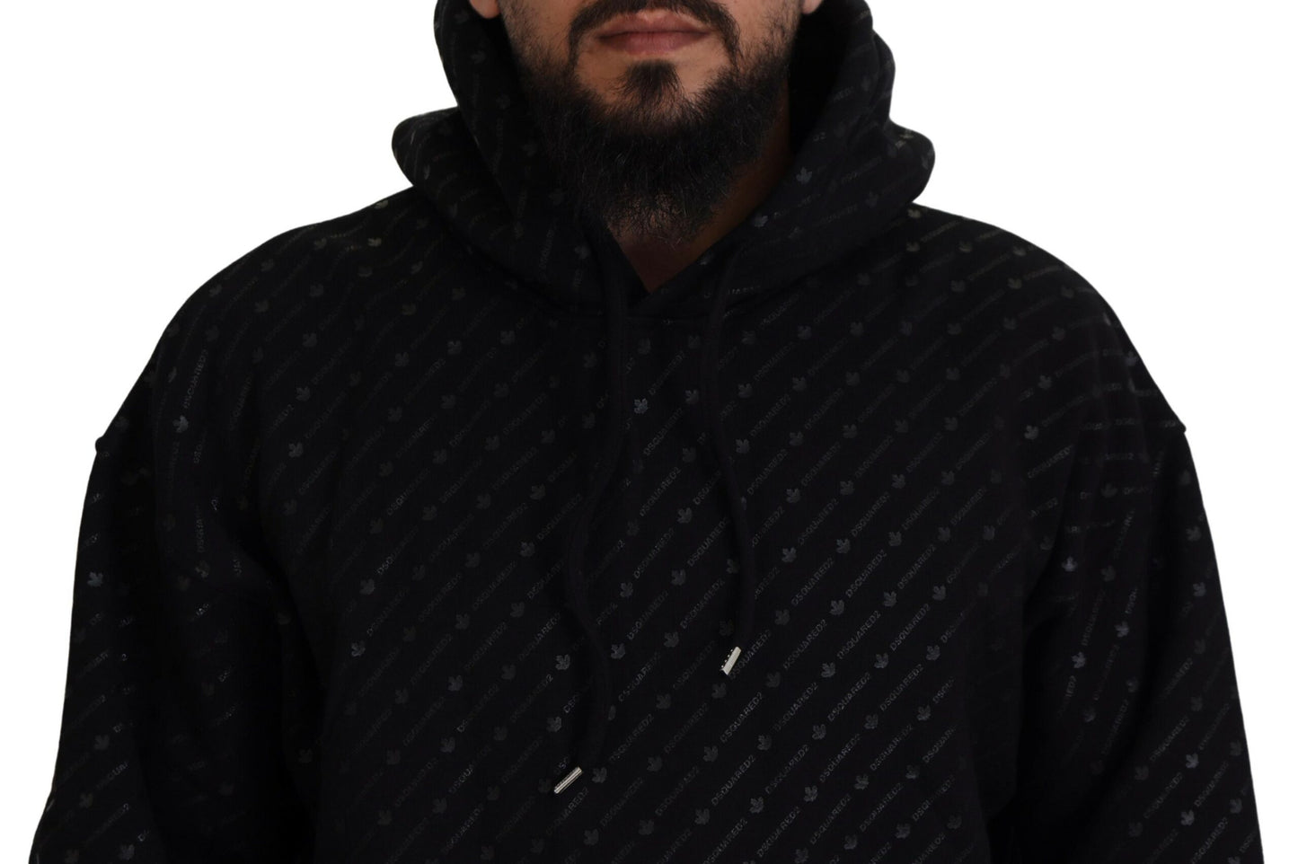 Suéter con capucha y estampado de algodón negro para hombre
