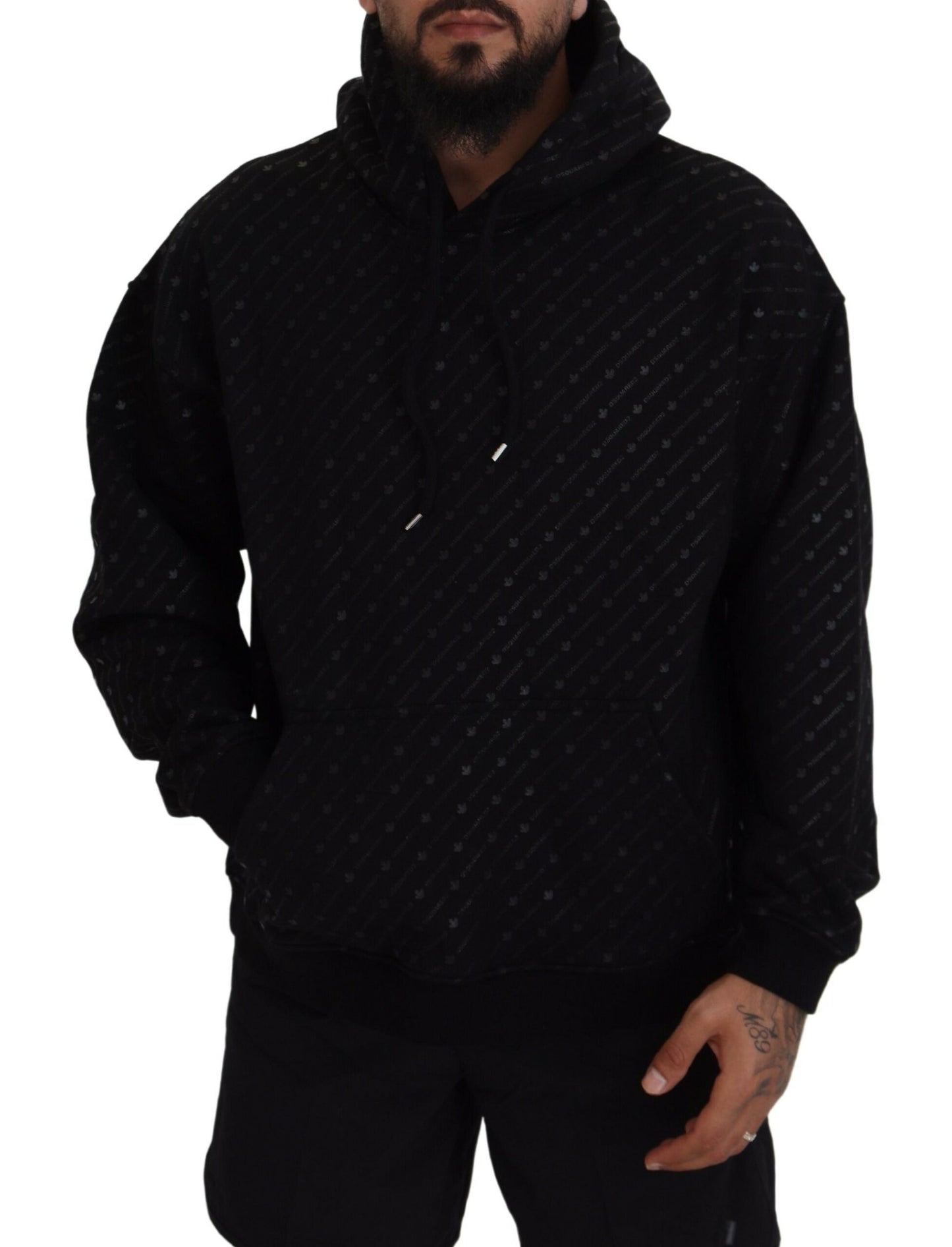 Suéter con capucha y estampado de algodón negro para hombre