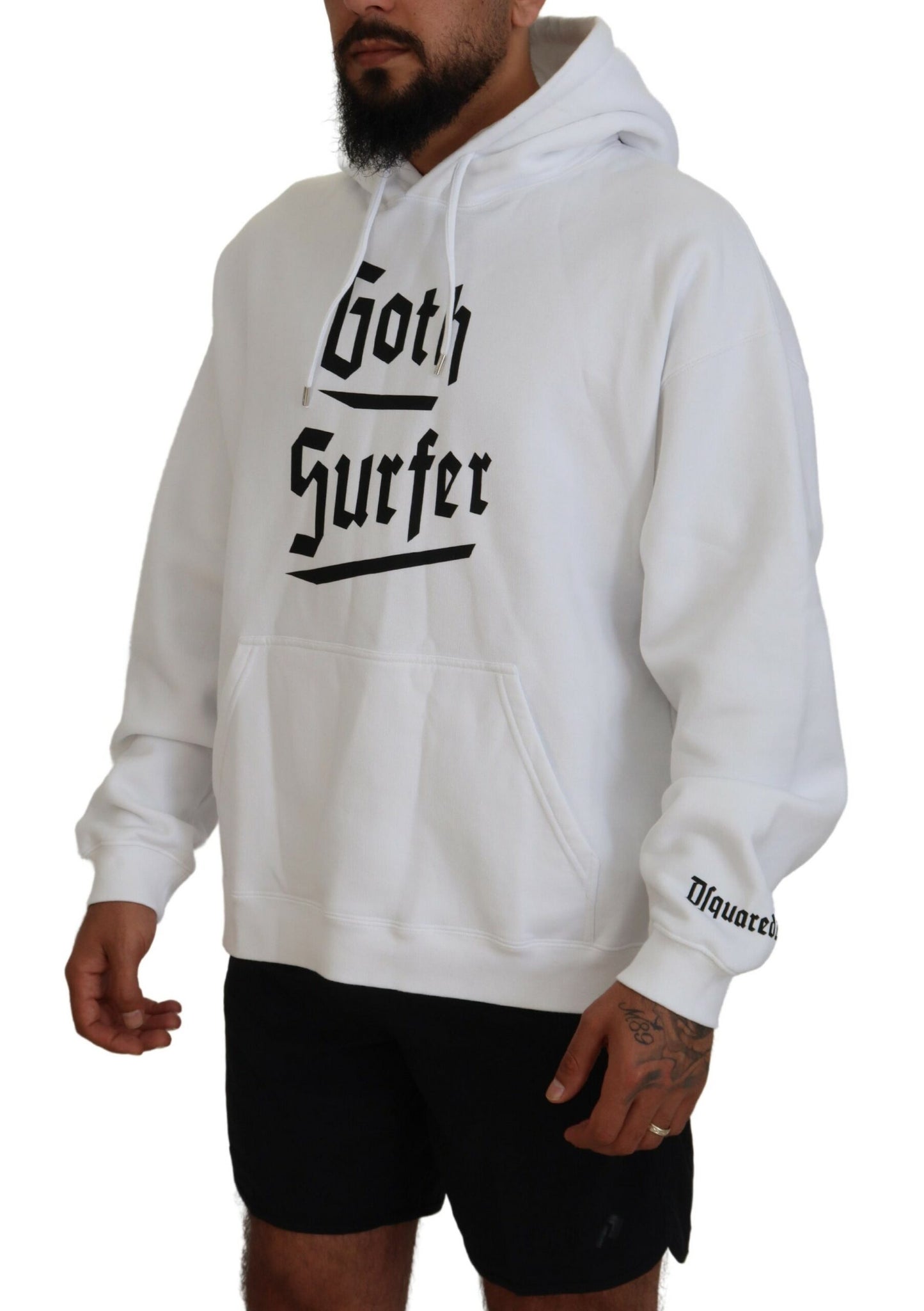 Suéter con capucha y estampado de algodón blanco para hombre