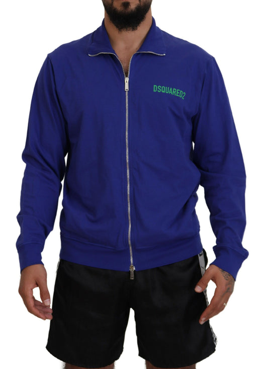 Suéter de hombre con cuello y cremallera completa de algodón estampado azul