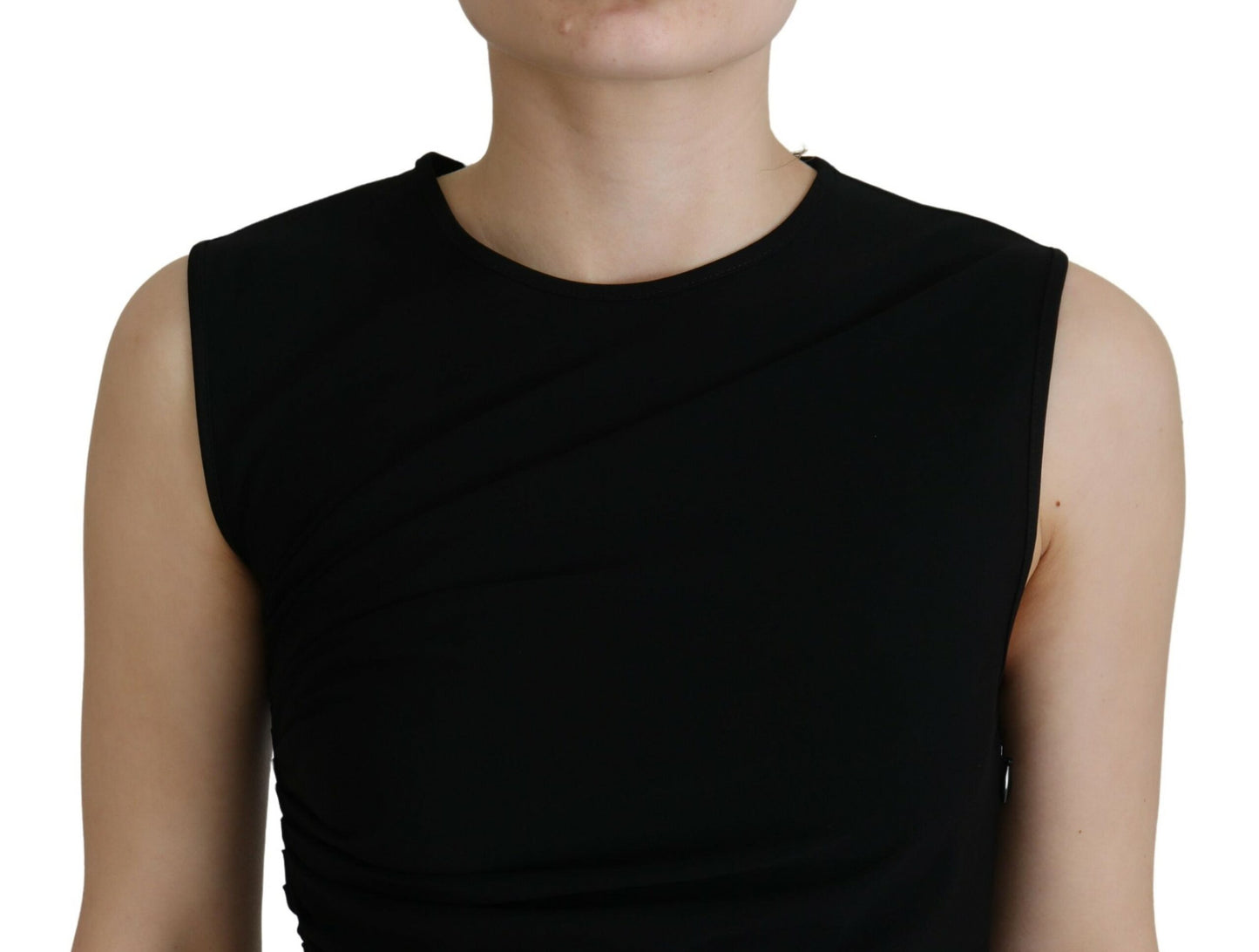 Vestido largo fruncido sin mangas de viscosa negra