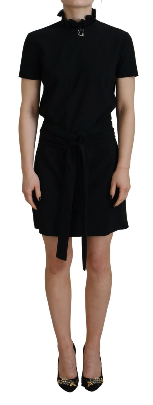 Vestido mini de manga corta de poliéster negro