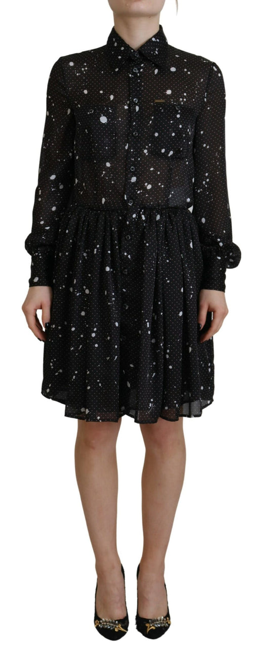 Vestido de manga larga con botones y lunares negros
