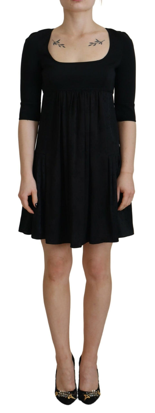 Vestido tubo de acetato negro de manga corta y corte en A