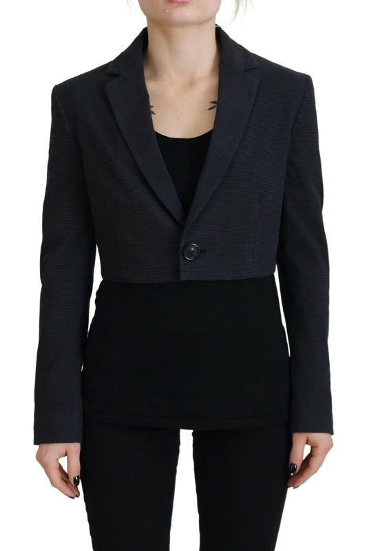 Chaqueta blazer corta de algodón negra con botones