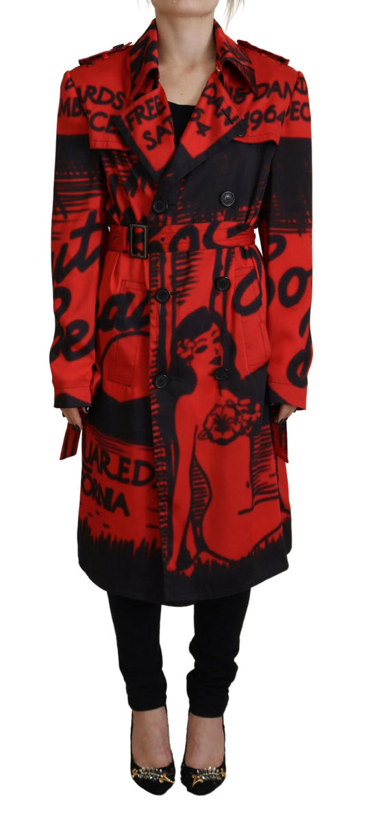 Chaqueta de abrigo con cuello abotonado y estampado rojo de Desigual