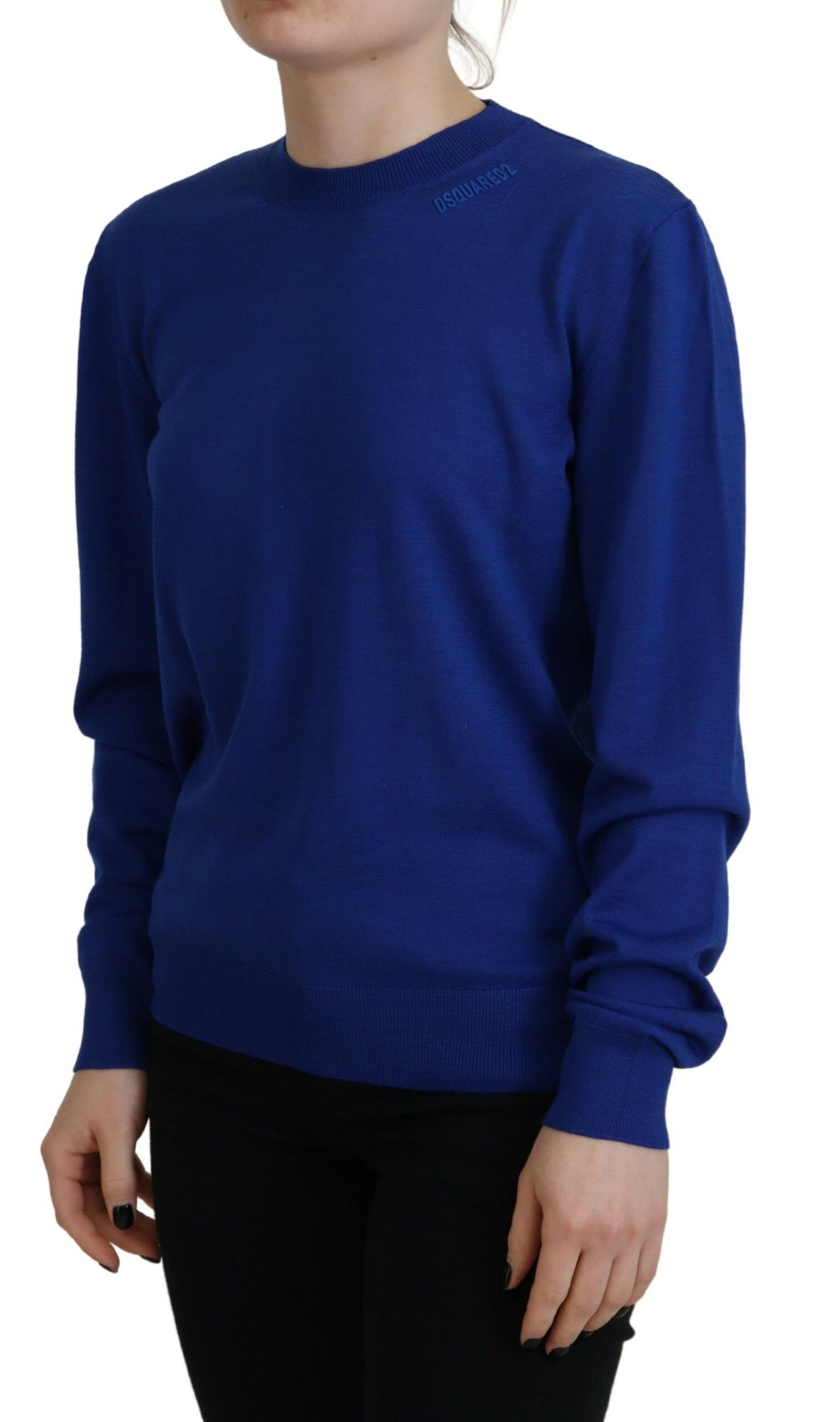 Suéter casual de cuello redondo y manga larga de color azul