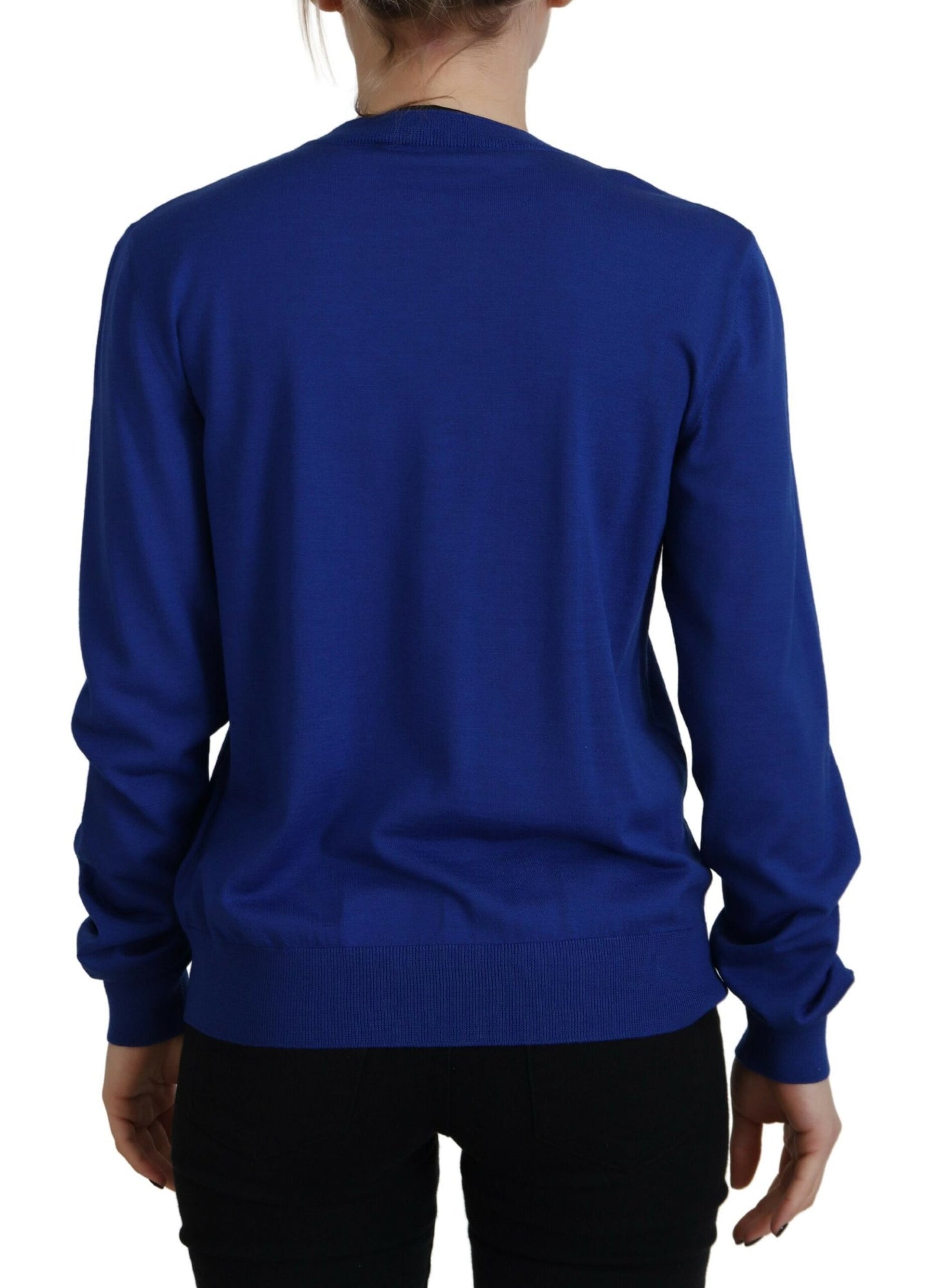 Suéter casual de cuello redondo y manga larga de color azul