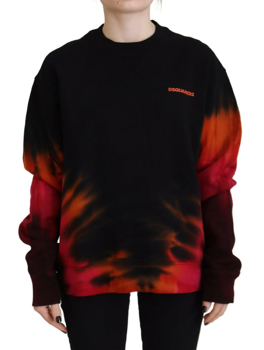 Suéter de manga larga para mujer con estampado de logotipo y efecto tie dye negro