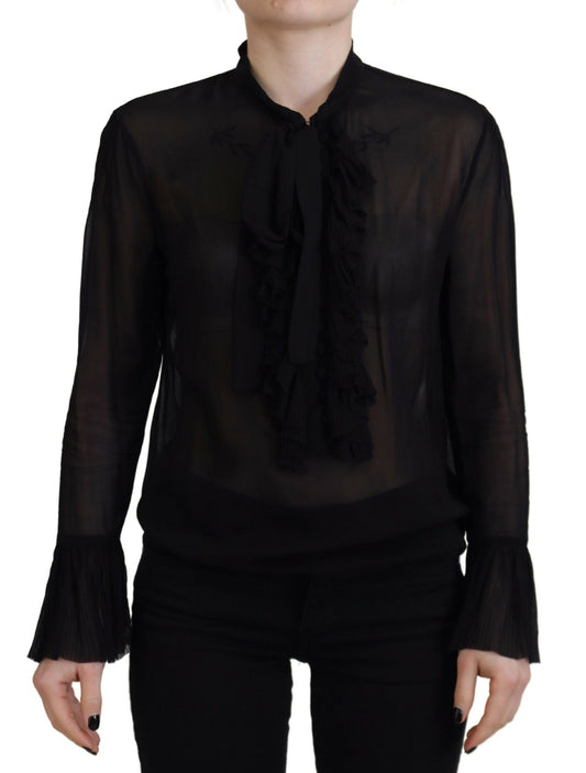 Blusa transparente de manga larga de viscosa negra