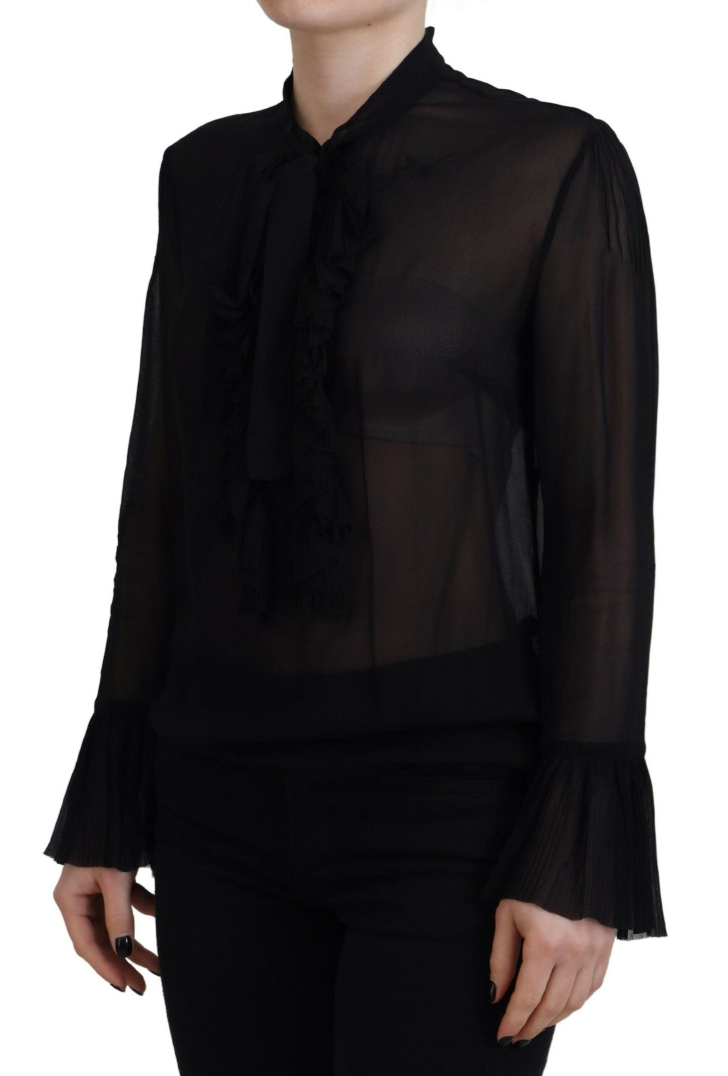 Blusa transparente de manga larga de viscosa negra