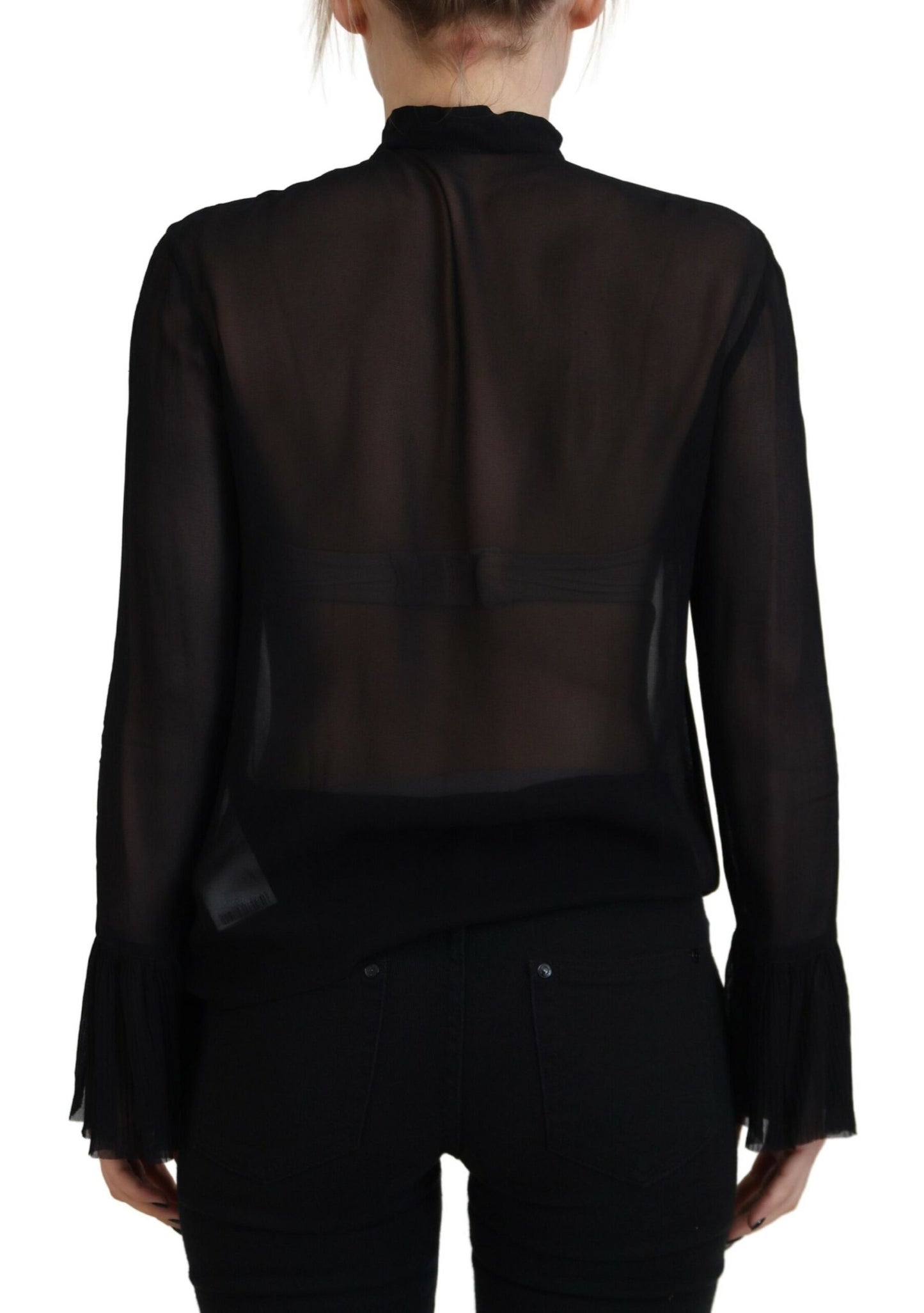 Blusa transparente de manga larga de viscosa negra