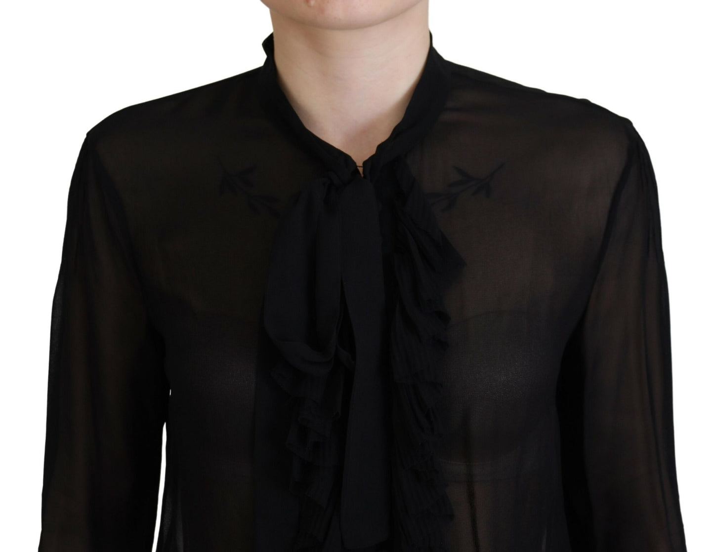Blusa transparente de manga larga de viscosa negra