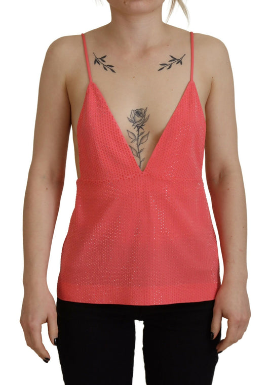 Top rosa sin mangas con tirantes finos y escote en V