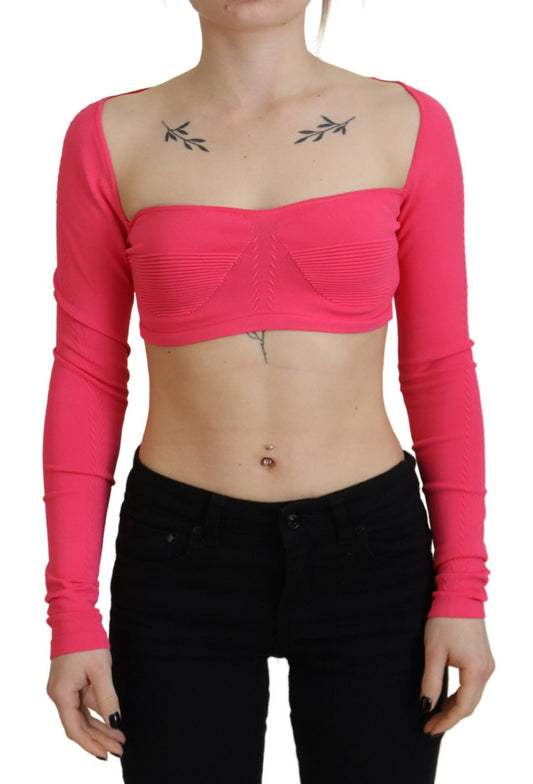 Blusa de manga larga con escote cuadrado en punto de viscosa rosa