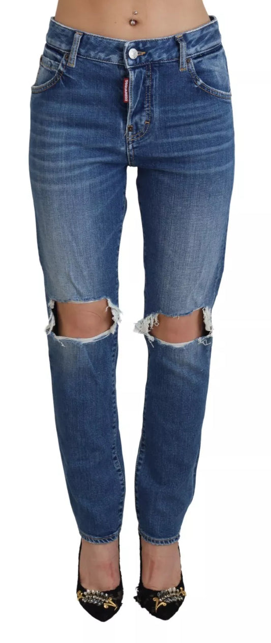 Pantalones vaqueros desgastados de cintura media de Cool Girl en color azul